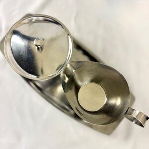 Share MidCentury Modern Frasers Stainless Cream and Sugar w Lid Tray Sweden Dish